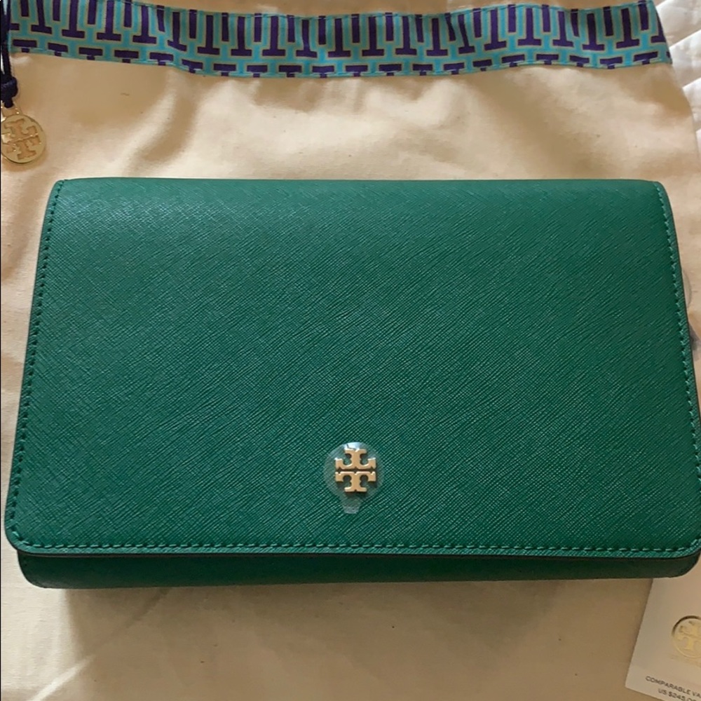 Tory Burch Green Leather Crossbody Wallet